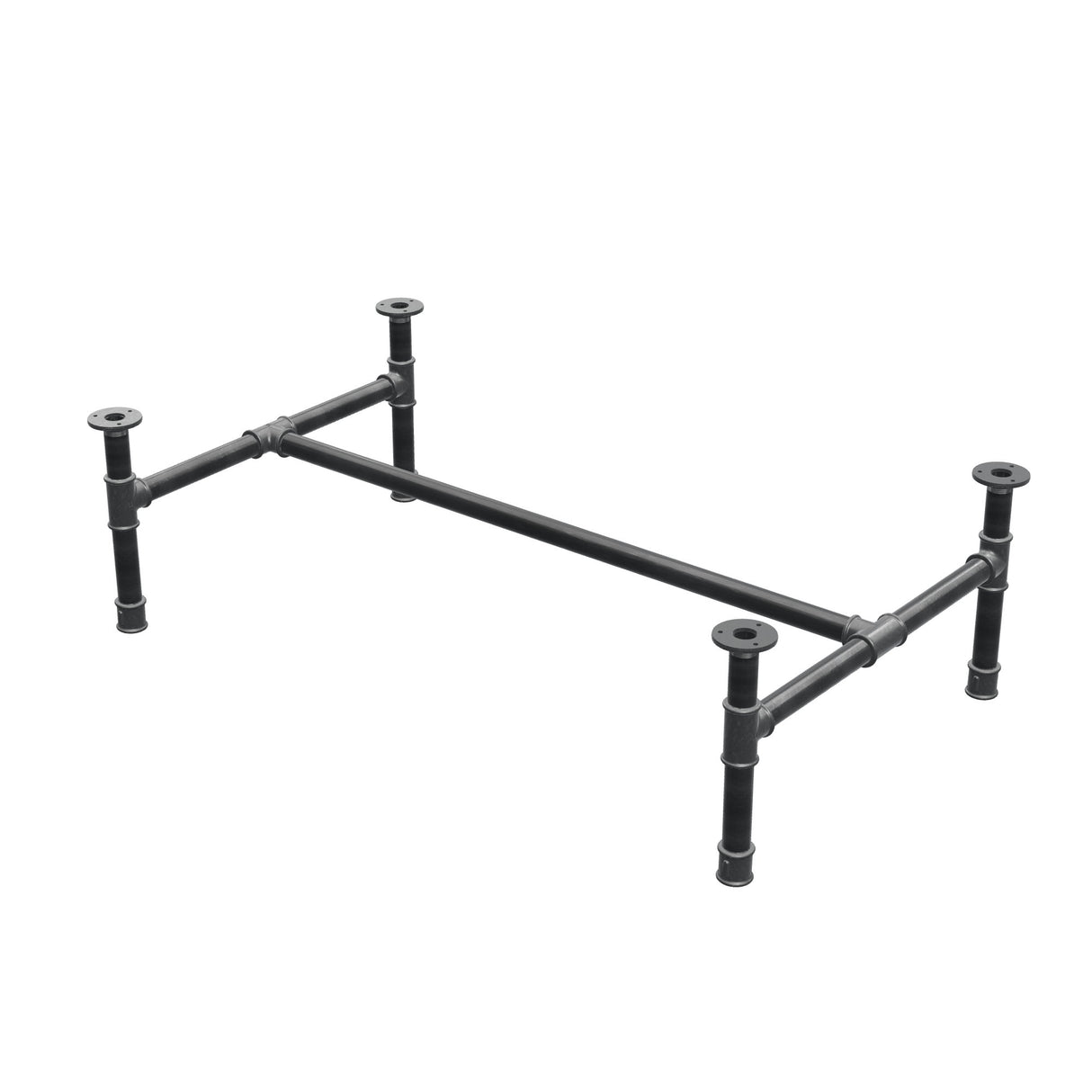 Base de mesa de centro, estructura en H, hierro fundido y acero Ø 34 mm, 112 × 66 cm, altura 32 cm