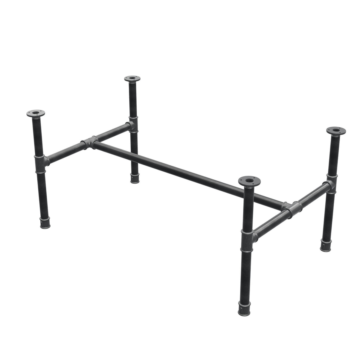 Base de mesa de centro, estructura en H, hierro fundido y acero Ø 34 mm, 112 × 66 cm, altura 52 cm