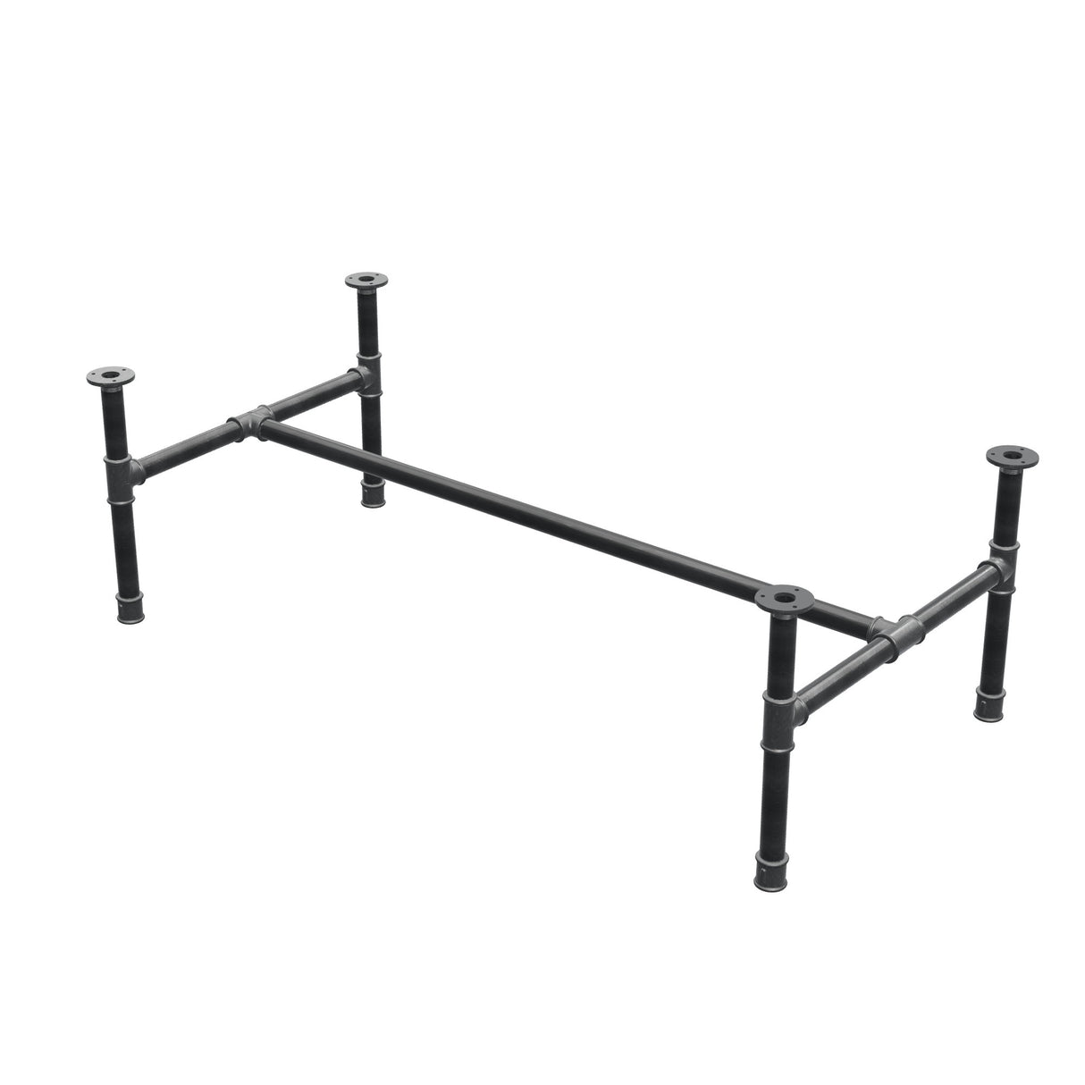 Base de mesa de centro, estructura en H, hierro fundido y acero Ø 34 mm, 132 × 66 cm, altura 42 cm