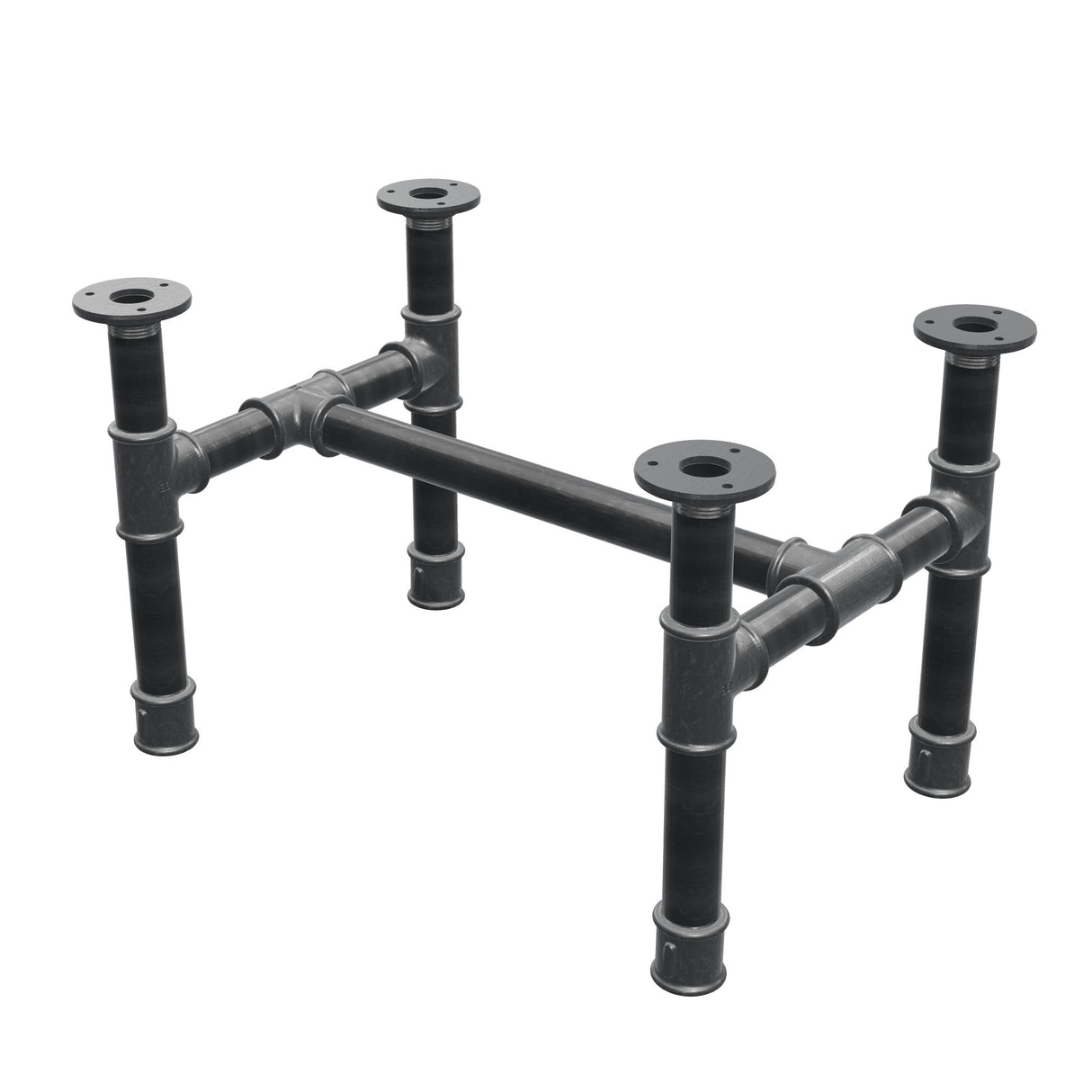 Base de mesa de centro, estructura en H, hierro fundido y acero Ø 34 mm, 52 × 36 cm, altura 32 cm