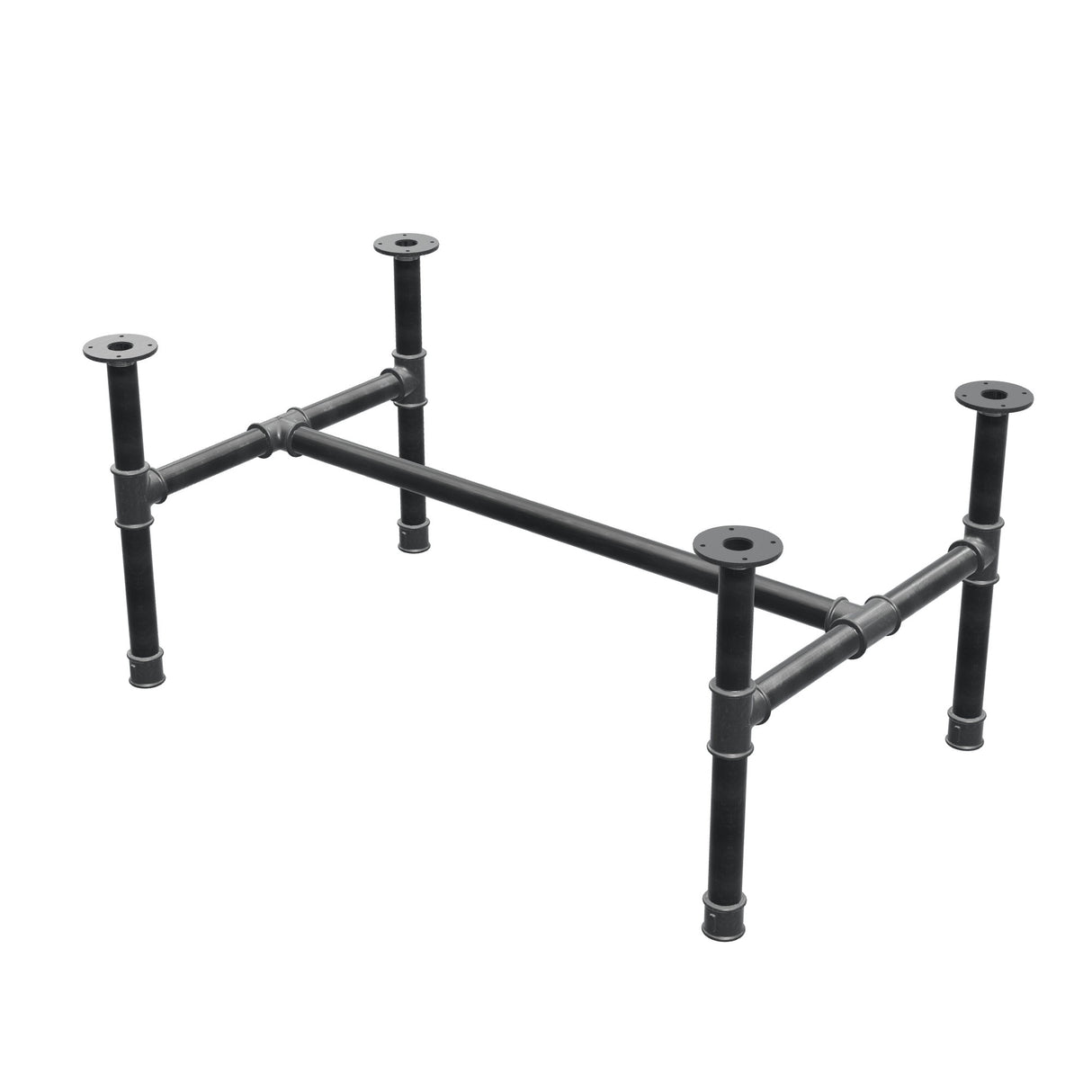 Base de mesa de centro, estructura en H, hierro fundido y acero Ø 42 mm, 116 × 71 cm, altura 54 cm