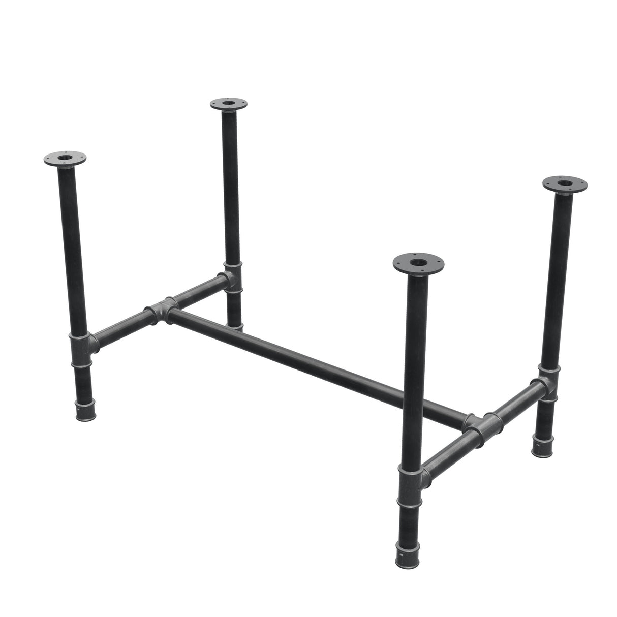 Base de mesa de comedor, estructura en H, hierro fundido y acero Ø 42 mm, 116 × 71 cm, altura 74 cm