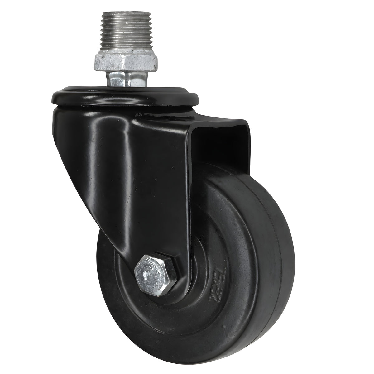 Rueda giratoria industrial negra de goma de 75 mm, rosca macho, racor de hierro fundido galvanizado