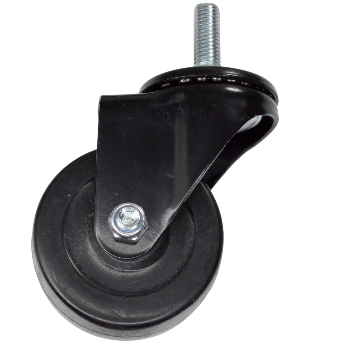 roulette noire caoutchouc avec tige filetée M12