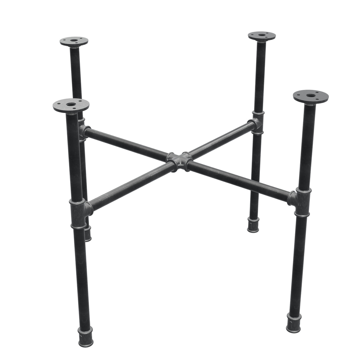 Base de mesa de centro industrial de hierro fundido, patas en cruz, 68 × 68 cm, altura 52 cm, vista tres cuartos