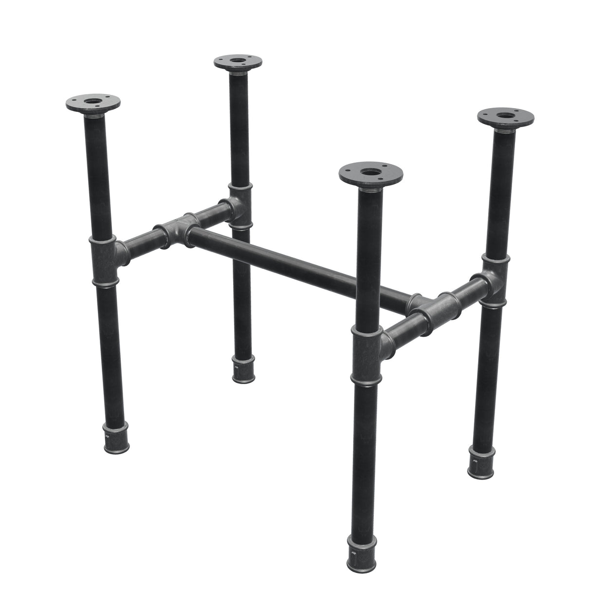 Estructura de mesa de centro industrial de hierro fundido, en H, 51 × 35 cm, altura 52 cm, vista tres cuartos