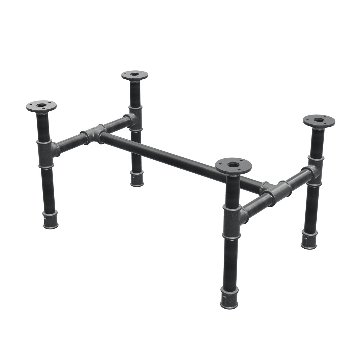 Estructura de mesa de centro industrial de hierro fundido, en H, 61 × 39 cm, altura 32 cm, vista tres cuartos