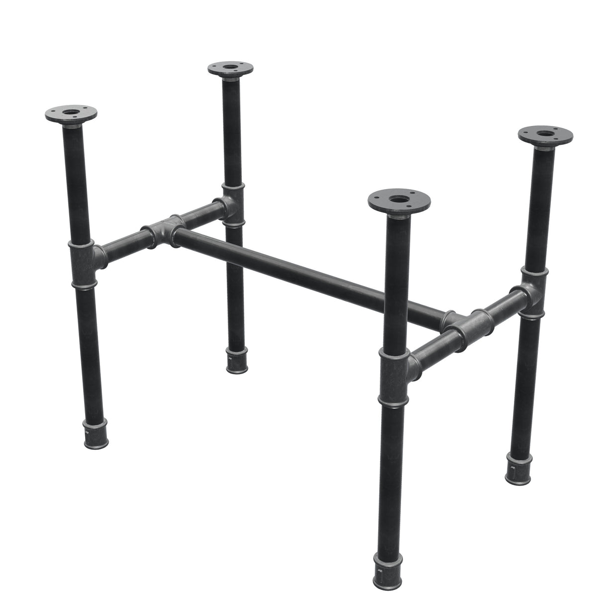 Estructura de mesa de centro industrial de hierro fundido, en H, 61 × 39 cm, altura 52 cm, vista tres cuartos