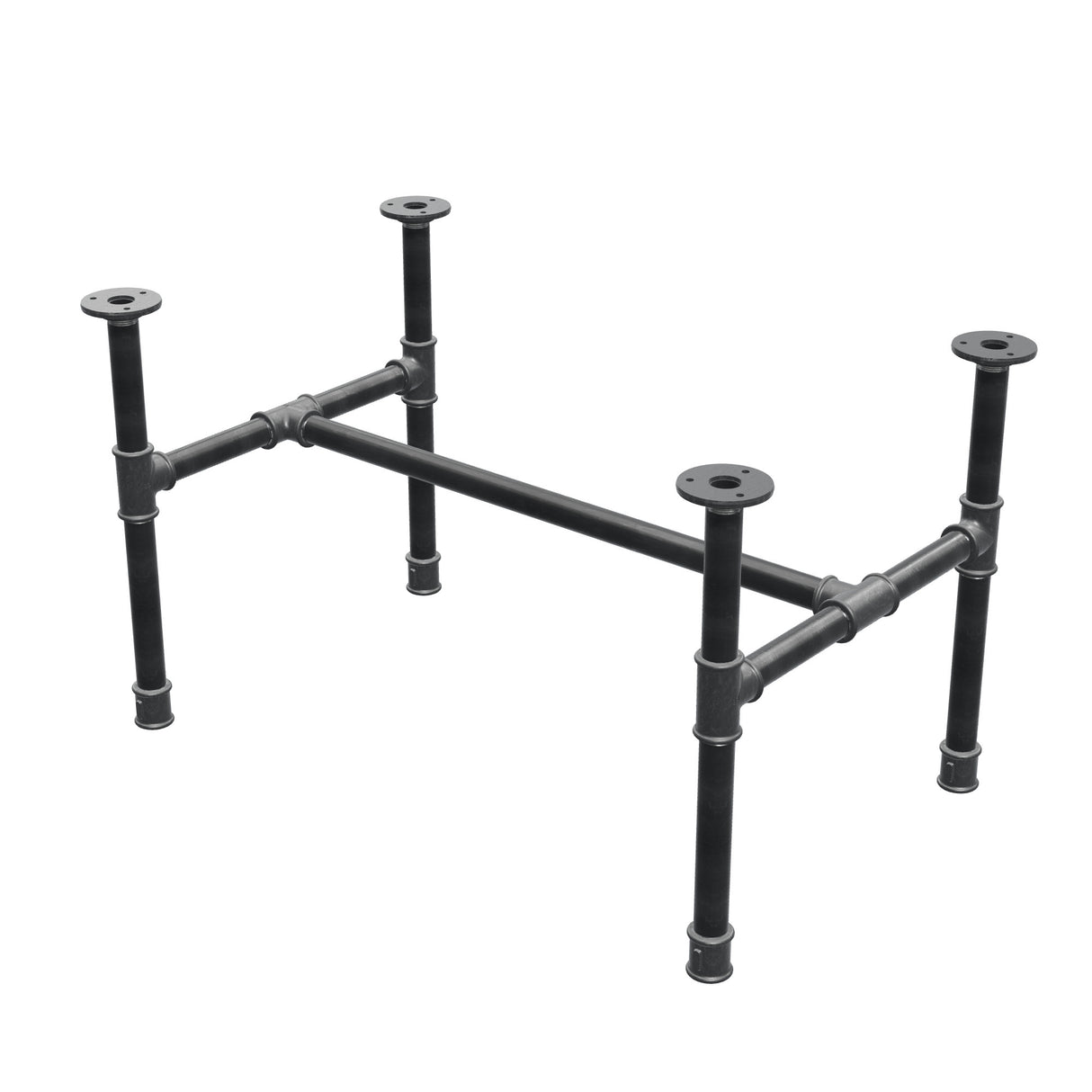 Estructura de mesa de centro industrial de hierro fundido, en H, 71 × 45 cm, altura 42 cm, vista tres cuartos