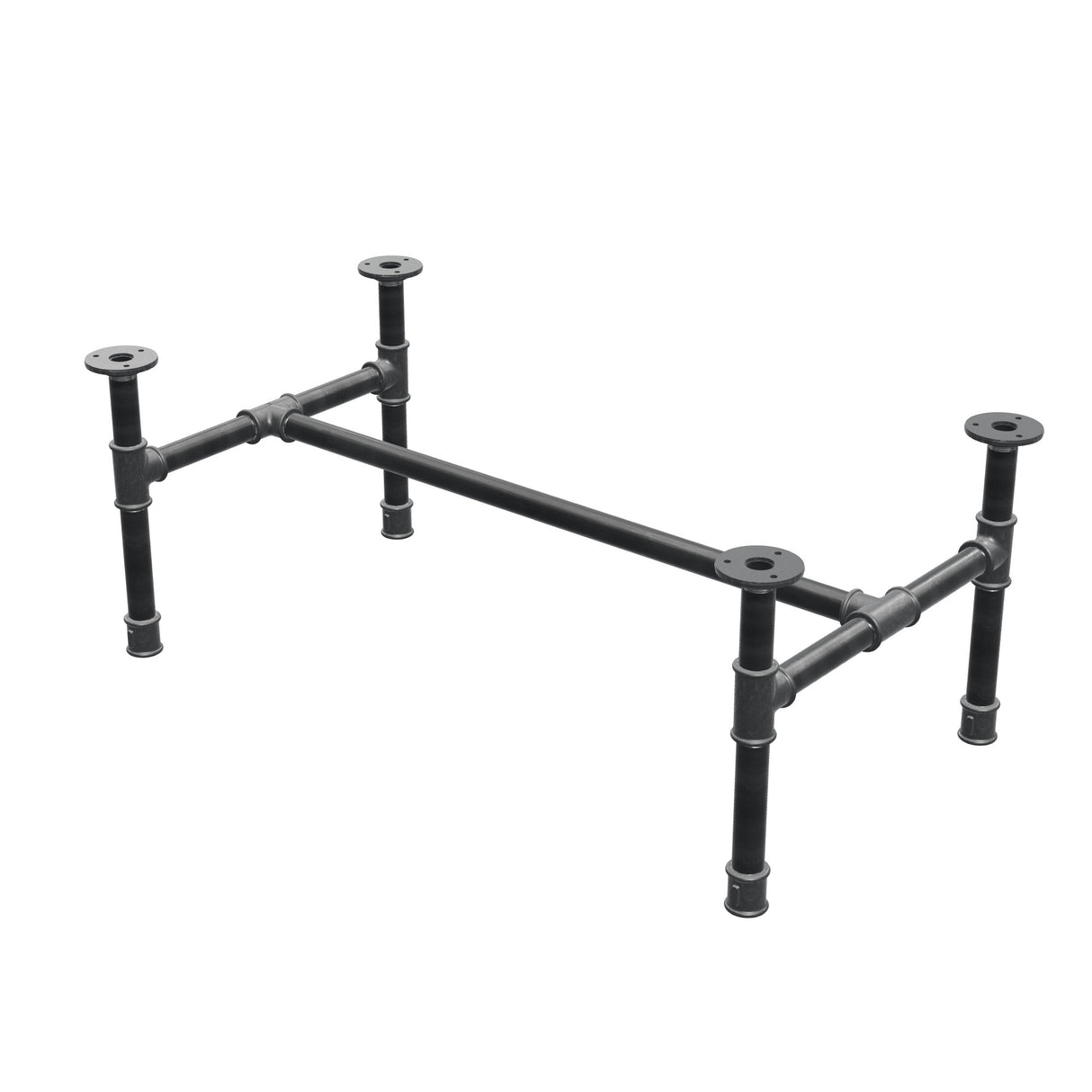 Estructura de mesa de centro industrial de hierro fundido, en H, 81 × 45 cm, altura 32 cm, vista tres cuartos