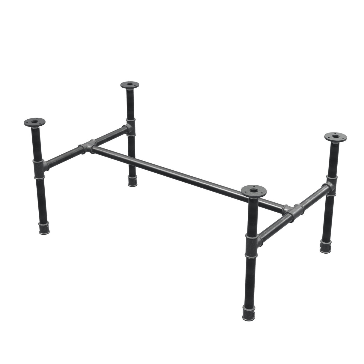 Estructura de mesa de centro industrial de hierro fundido, en H, 91 × 55 cm, altura 42 cm, vista tres cuartos