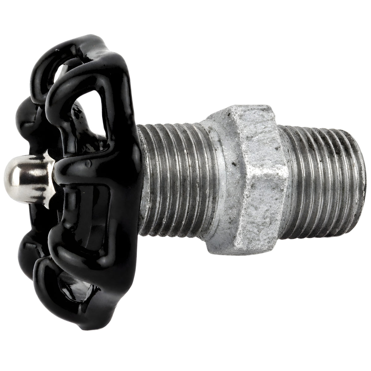 Volante negro de 52 mm sobre niple, 1/2'' con tuerca de acero inoxidable, racor de hierro fundido galvanizado