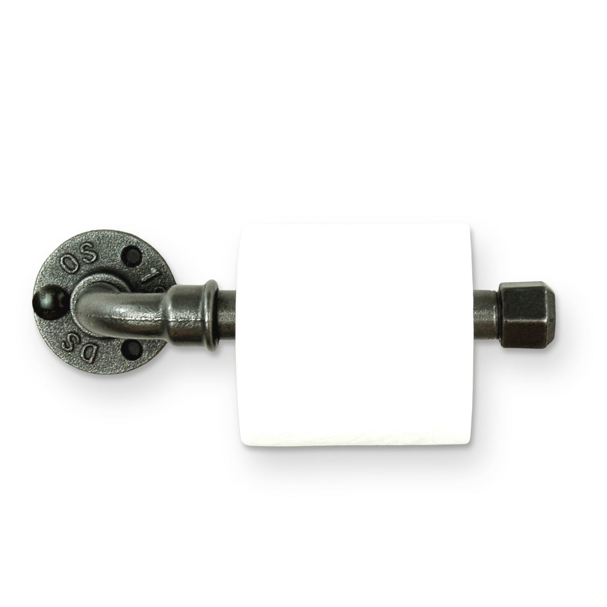 Portarrollos de pared de estilo industrial, vista frontal con rollo