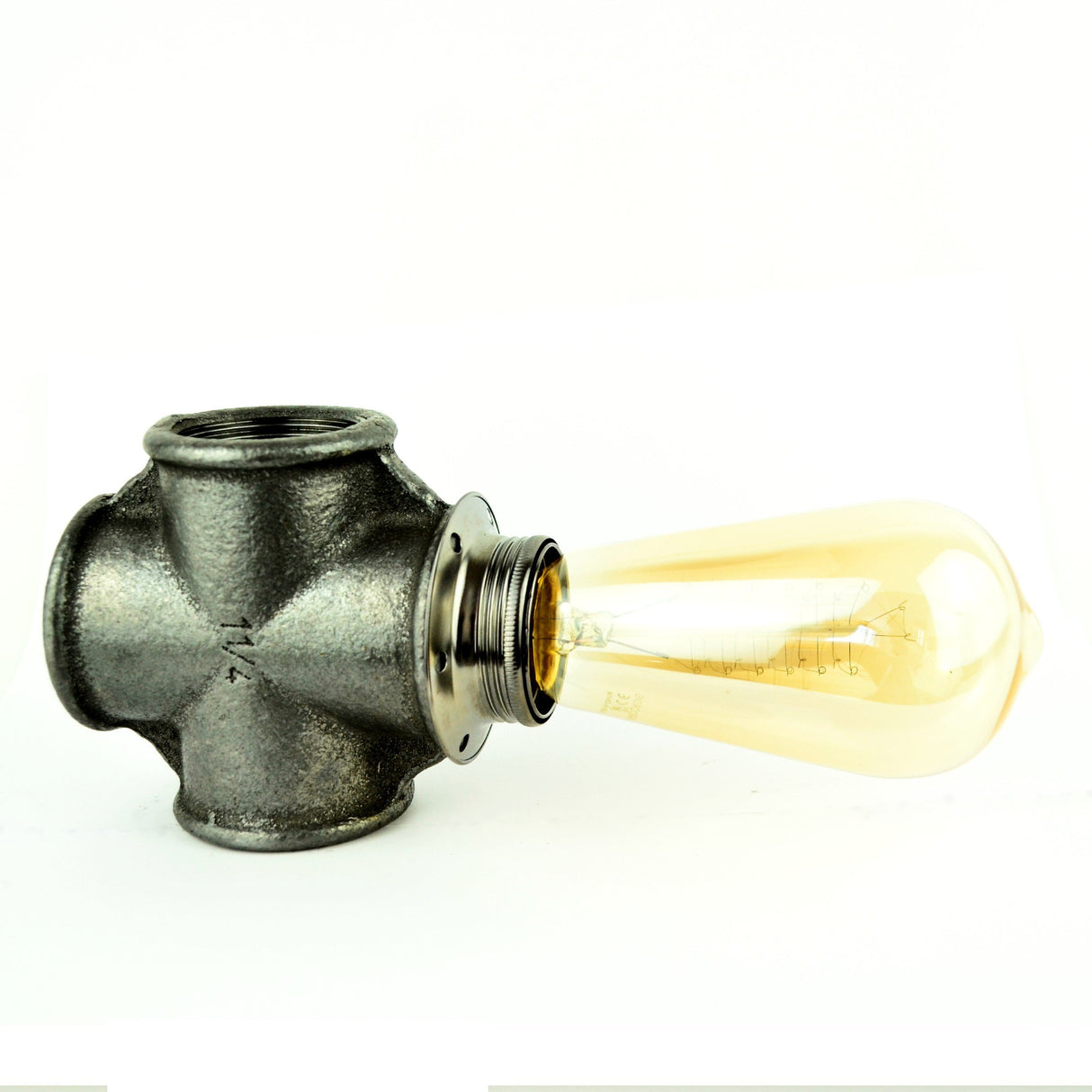 Douille E27 dans croix fonte noire avec ampoule vintage