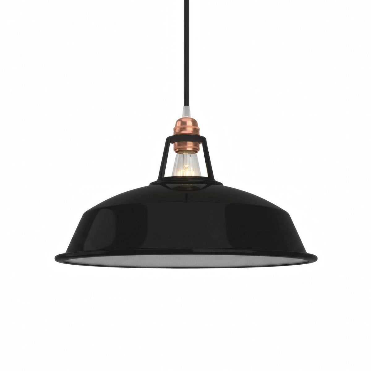 Pantalla de campana esmaltada Ø 38 cm para portalámparas E27 — Negro