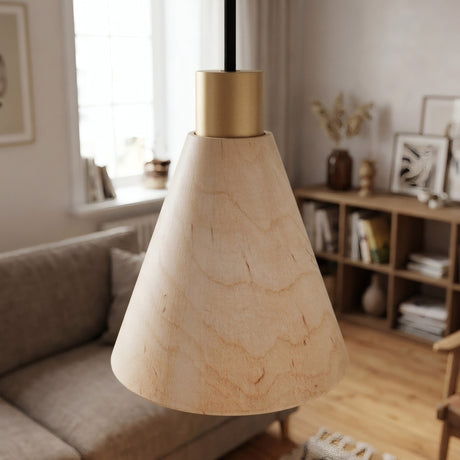 Pantalla cónica de madera natural para portalámparas E27