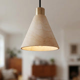 Pantalla cónica de madera natural para portalámparas E27