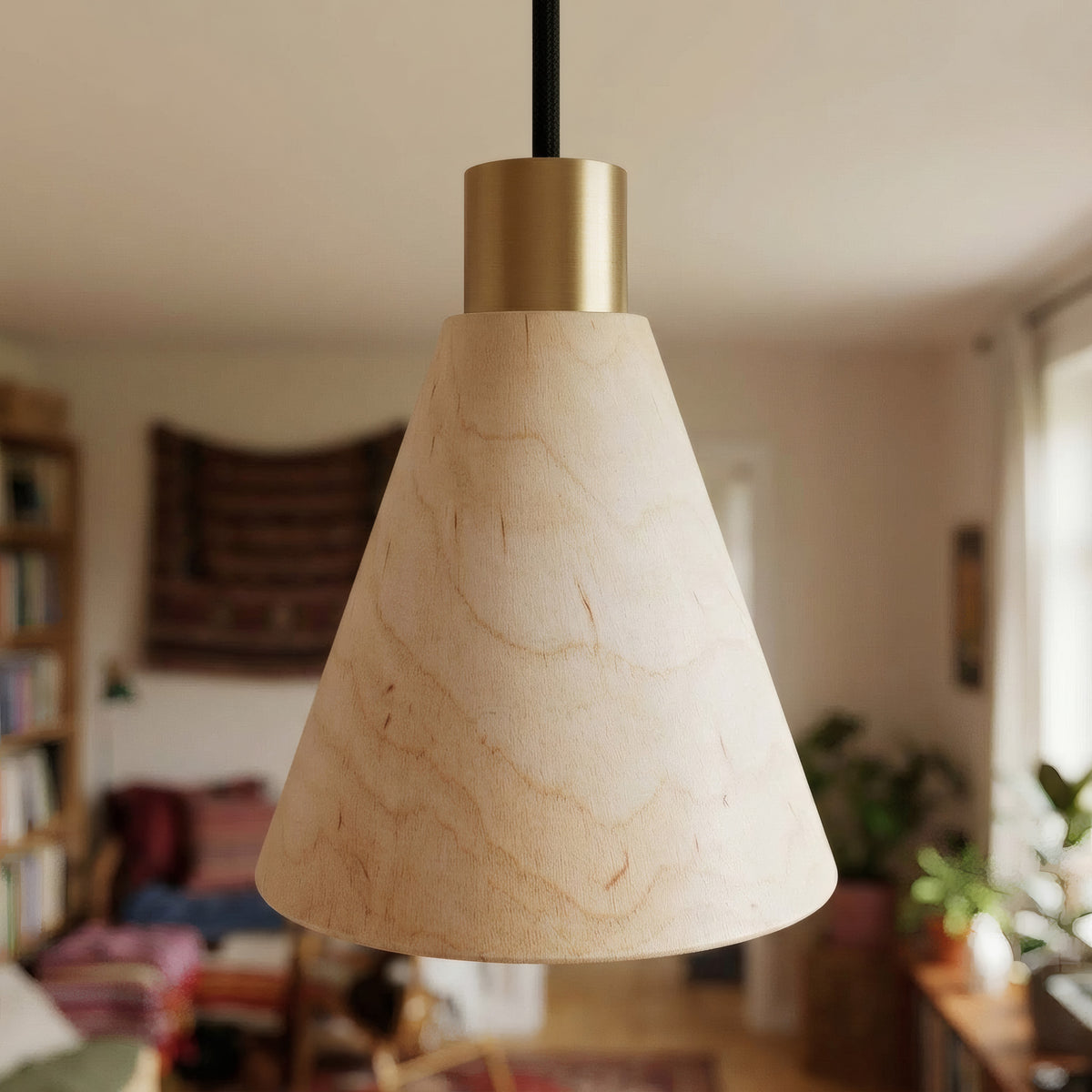 Pantalla cónica de madera natural para portalámparas E27