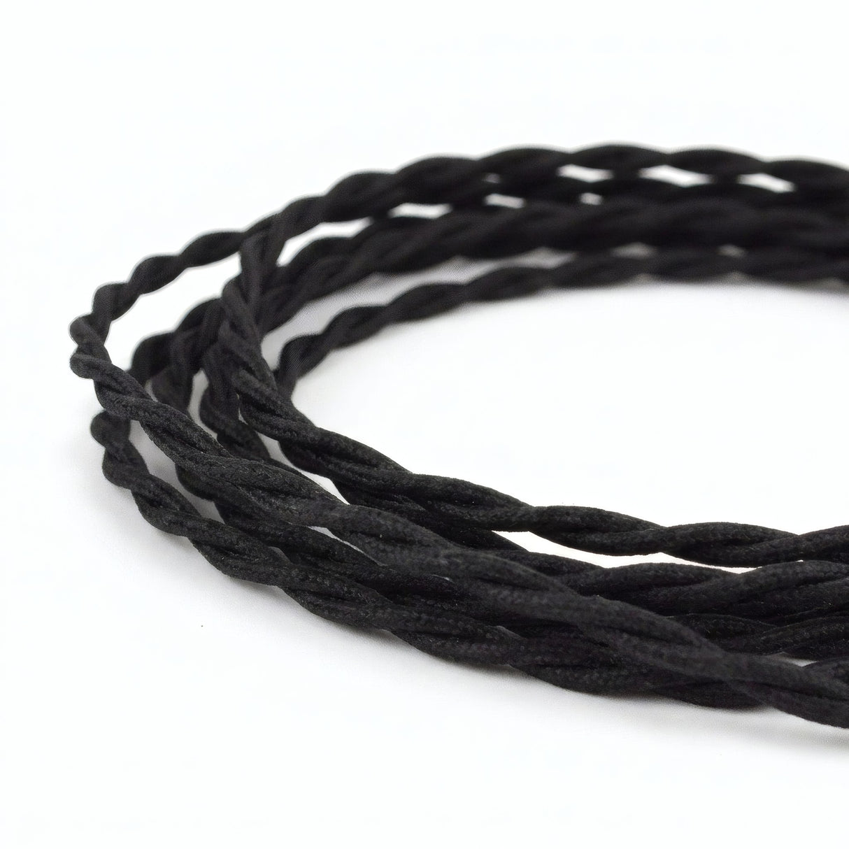 Cable eléctrico textil negro trenzado - foto de producto sobre fondo blanco 3
