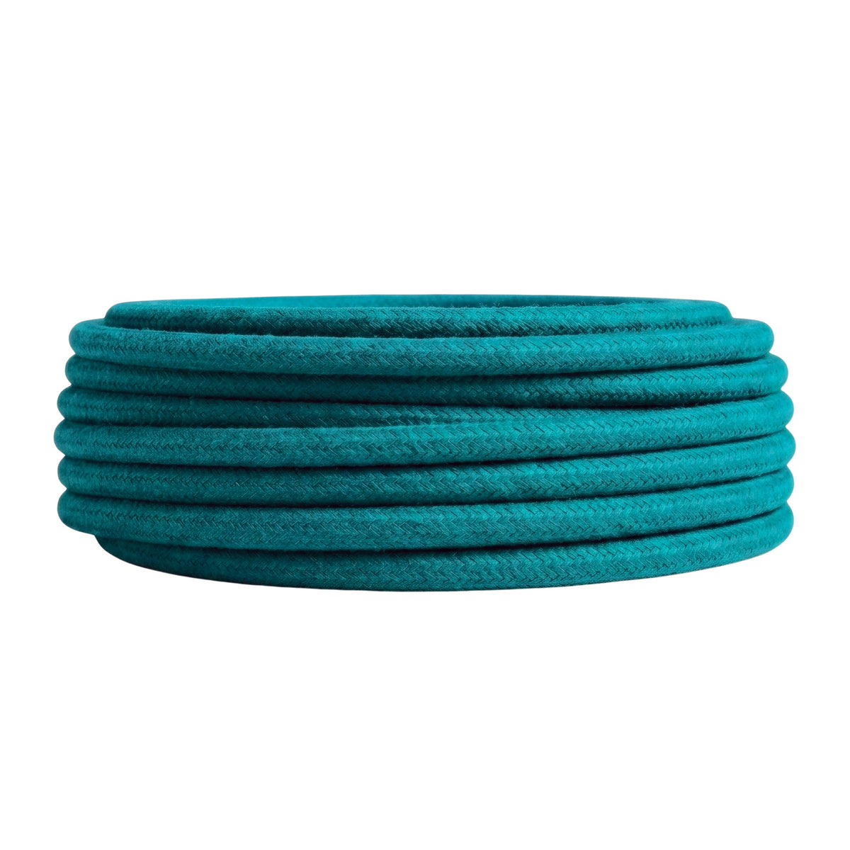 Cable textil redondo de algodón – Cerúleo, rollo visto de perfil