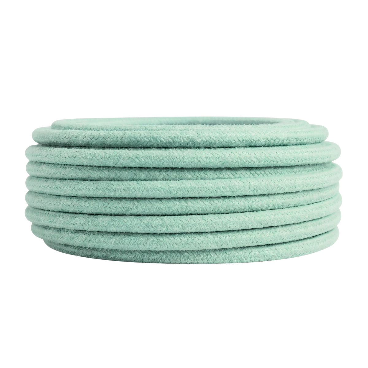 Cable textil redondo de algodón – Menta lechosa, rollo visto de perfil