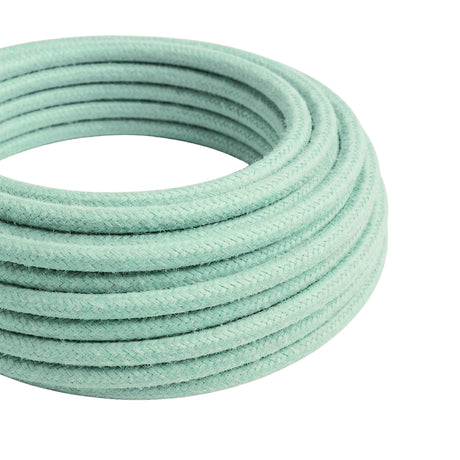 Cable textil redondo de algodón – Menta lechosa, rollo en primer plano