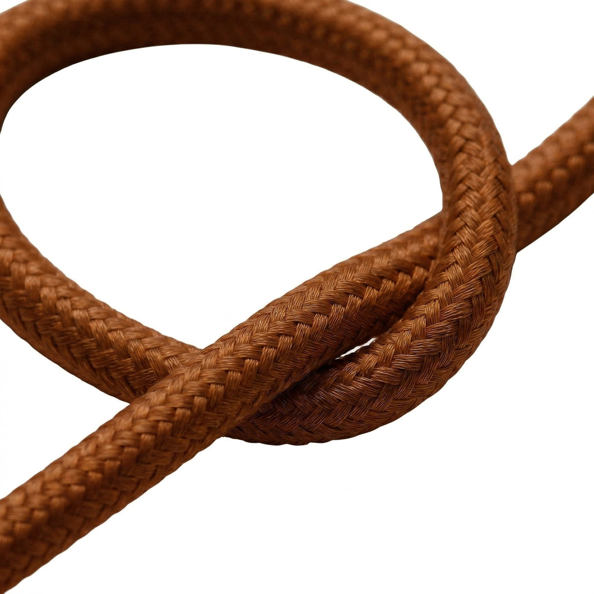 Cable textil redondo de algodón – Marrón canela, detalle del trenzado