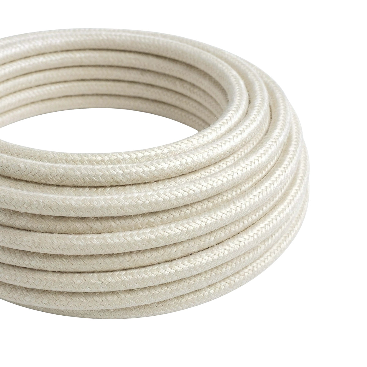 Cable textil redondo efecto seda – Blanco perla