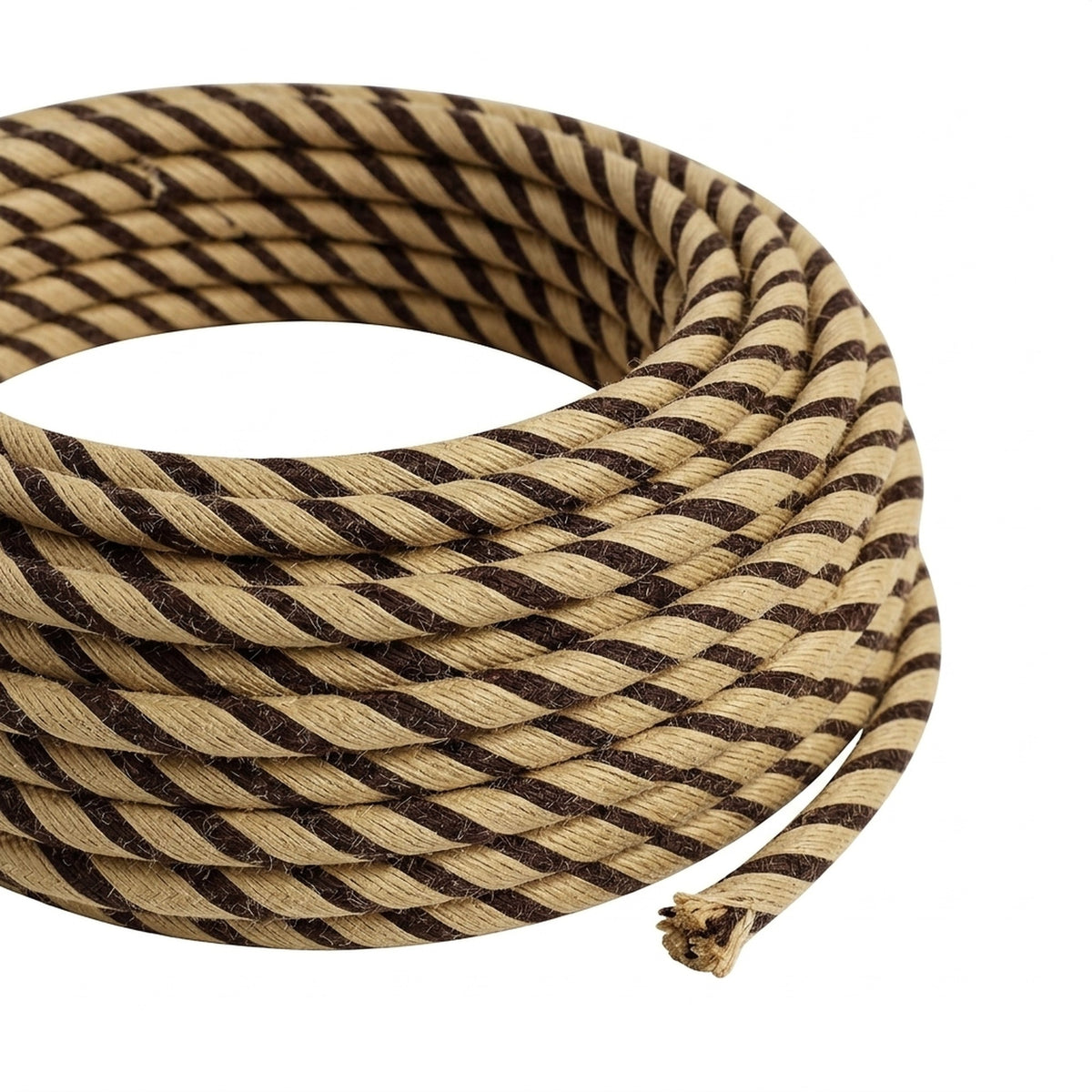Cable textil redondo rayado de algodón y yute – Tabaco