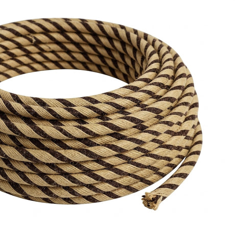 Cable textil redondo rayado de algodón y yute – Tabaco