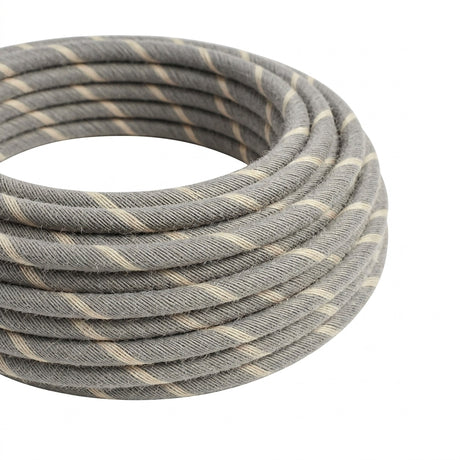 Cable textil rayado de algodón y lino – Crema de huevo