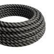 Cable textil rayado efecto seda – Grafito y negro carbón