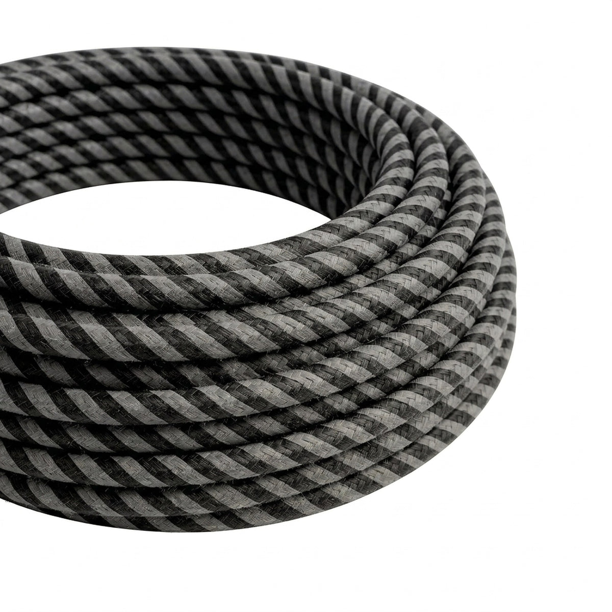 Cable textil rayado efecto seda – Grafito y negro carbón