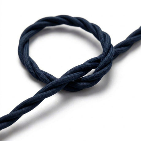Cable textil trenzado efecto seda – Azul profundo