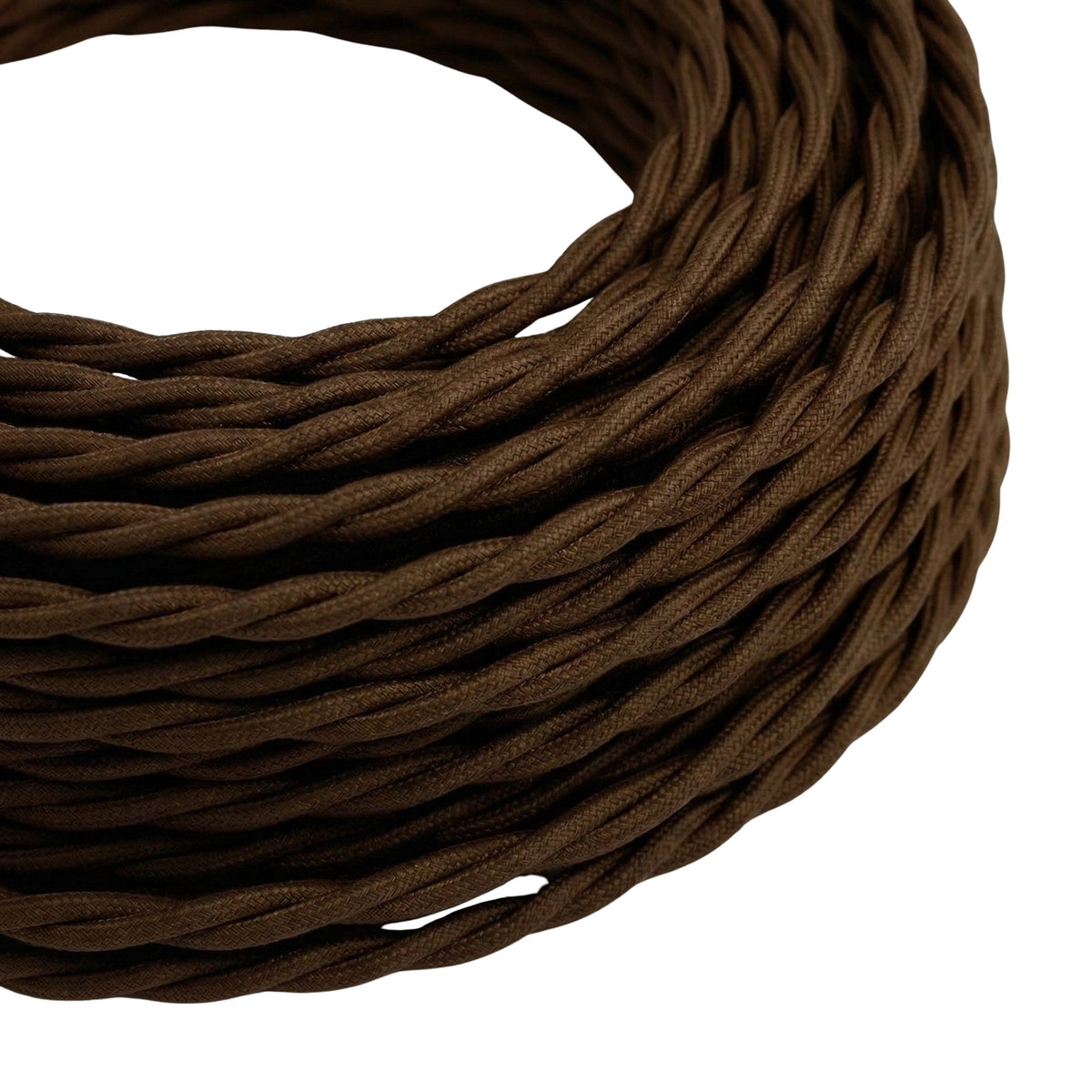 Cable textil trenzado efecto seda – Marrón espresso