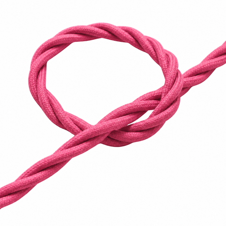 Cable eléctrico textil trenzado, efecto seda rosa fucsia — vista 2