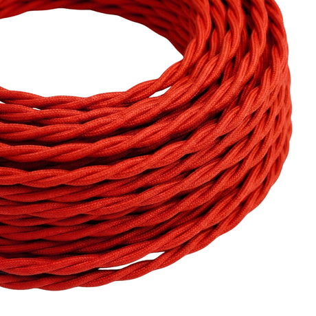 Cable textil trenzado efecto seda – Rojo fuego