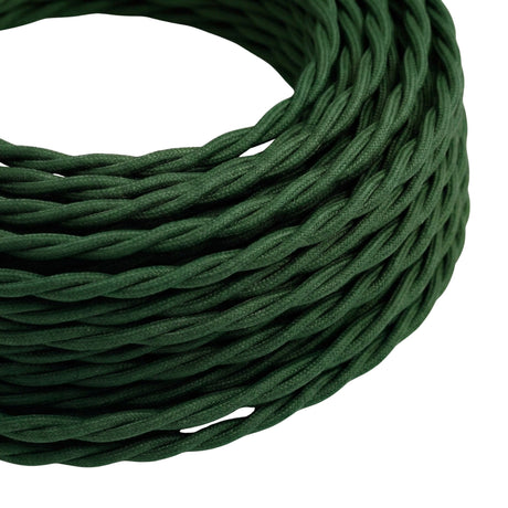 Cable textil trenzado efecto seda – Verde bosque