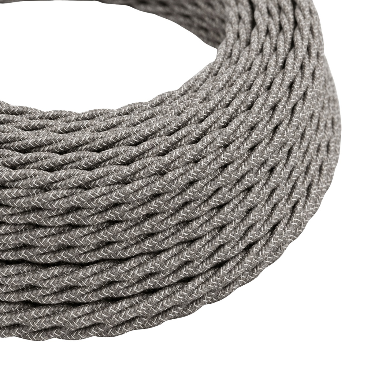 Cable eléctrico textil trenzado, lino natural gris — vista 1