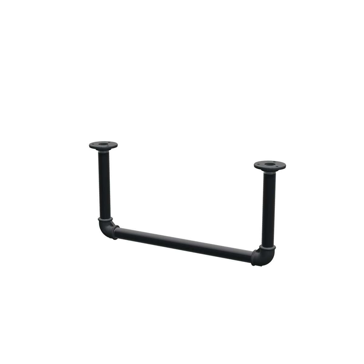 Portant à vêtements suspendu au plafond en tubes d'acier peints noir mat Ø 27 mm — largeur 46 cm, hauteur sous plafond 22 cm, vue de trois quarts sur fond blanc