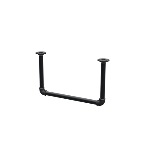 Barra de ropa suspendida del techo en tubo de acero pintado de negro mate Ø 27 mm — anchura 46 cm, altura bajo techo 27 cm, vista de tres cuartos sobre fondo blanco