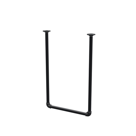 Barra de ropa suspendida del techo en tubo de acero pintado de negro mate Ø 27 mm — anchura 46 cm, altura bajo techo 72 cm, vista de tres cuartos sobre fondo blanco