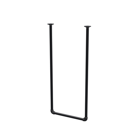 Barra de ropa suspendida del techo en tubo de acero pintado de negro mate Ø 27 mm — anchura 46 cm, altura bajo techo 102 cm, vista de tres cuartos sobre fondo blanco