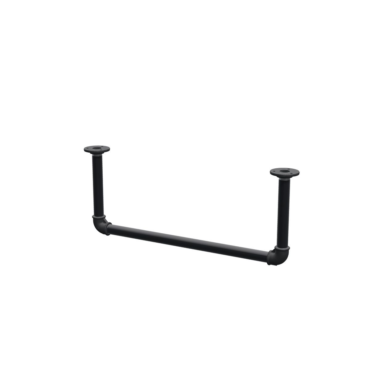 Portant à vêtements suspendu au plafond en tubes d'acier peints noir mat Ø 27 mm — largeur 56 cm, hauteur sous plafond 22 cm, vue de trois quarts sur fond blanc