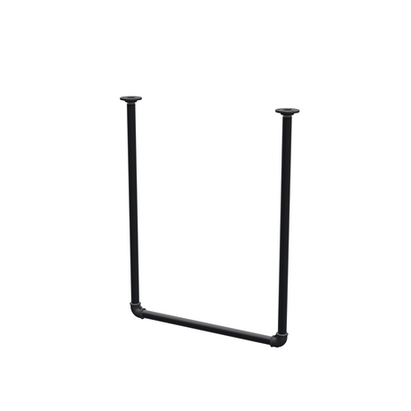 Barra de ropa suspendida del techo en tubo de acero pintado de negro mate Ø 27 mm — anchura 56 cm, altura bajo techo 72 cm, vista de tres cuartos sobre fondo blanco