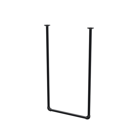 Barra de ropa suspendida del techo en tubo de acero pintado de negro mate Ø 27 mm — anchura 56 cm, altura bajo techo 102 cm, vista de tres cuartos sobre fondo blanco