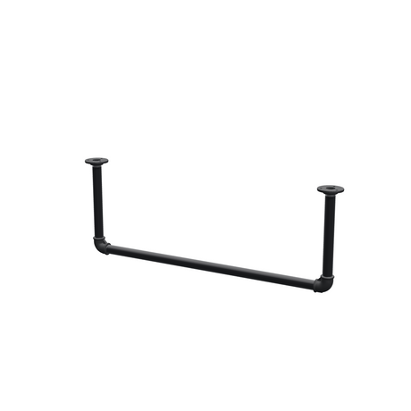 Barra de ropa suspendida del techo en tubo de acero pintado de negro mate Ø 27 mm — anchura 76 cm, altura bajo techo 27 cm, vista de tres cuartos sobre fondo blanco