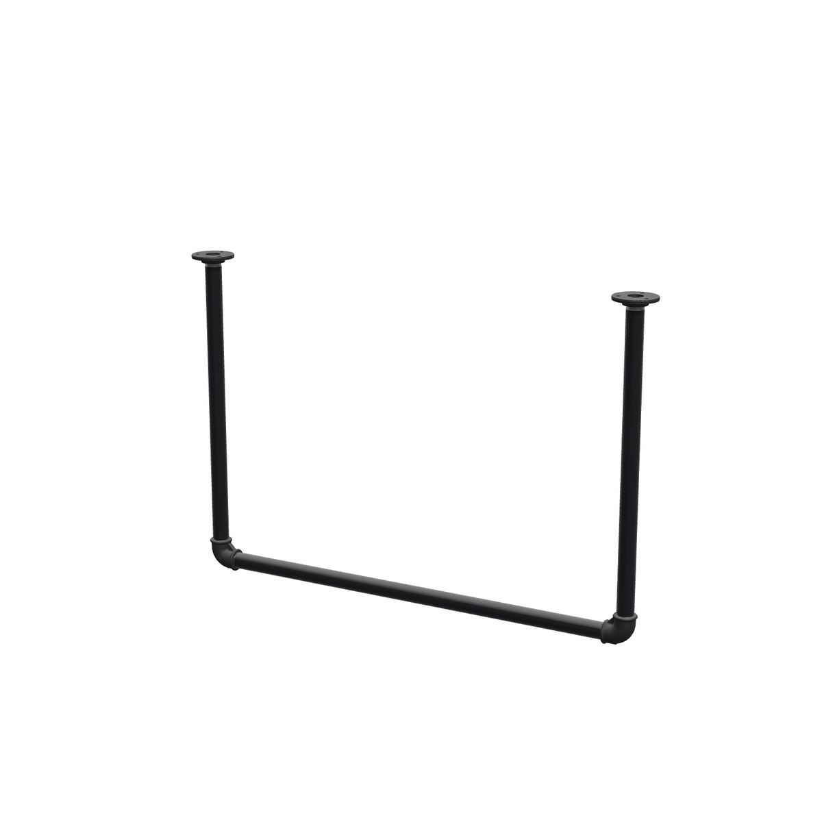 Portant à vêtements suspendu au plafond en tubes d'acier peints noir mat Ø 27 mm — largeur 76 cm, hauteur sous plafond 52 cm, vue de trois quarts sur fond blanc