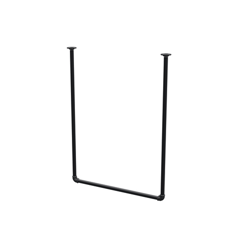 Barra de ropa suspendida del techo en tubo de acero pintado de negro mate Ø 27 mm — anchura 76 cm, altura bajo techo 102 cm, vista de tres cuartos sobre fondo blanco