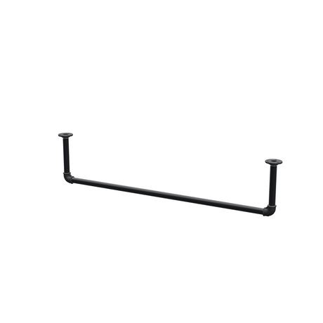Barra de ropa suspendida del techo en tubo de acero pintado de negro mate Ø 27 mm — anchura 106 cm, altura bajo techo 22 cm, vista de tres cuartos sobre fondo blanco